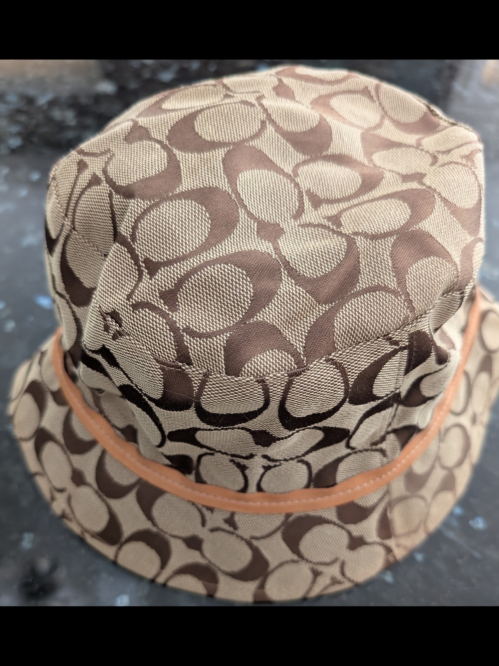 Coach Beige and Brown Signature Logo Bucket Hat - Picture 2 of 5